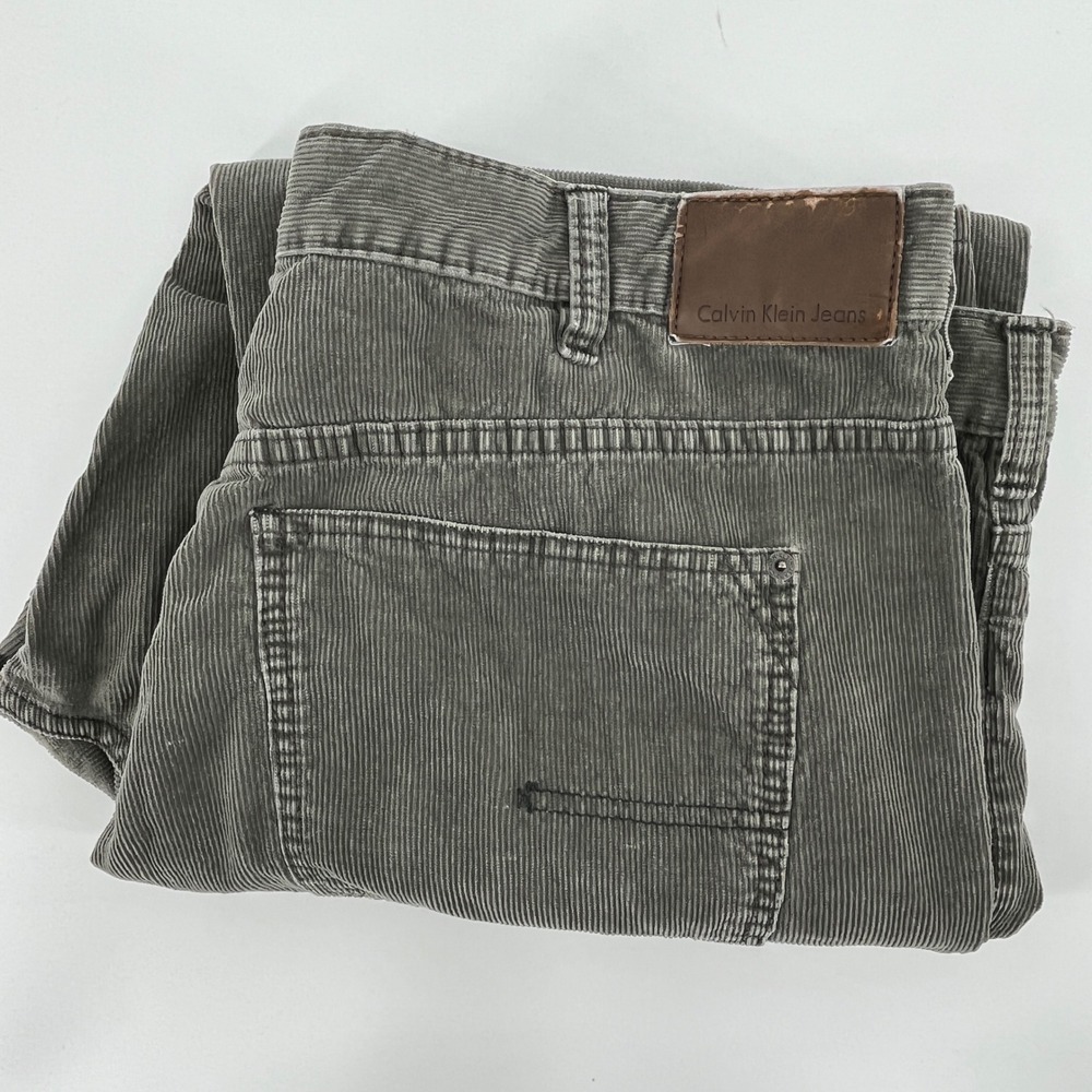 Calvin Klein Jeans Mens Green Corduroy Pants Relaxed Straight 40x32